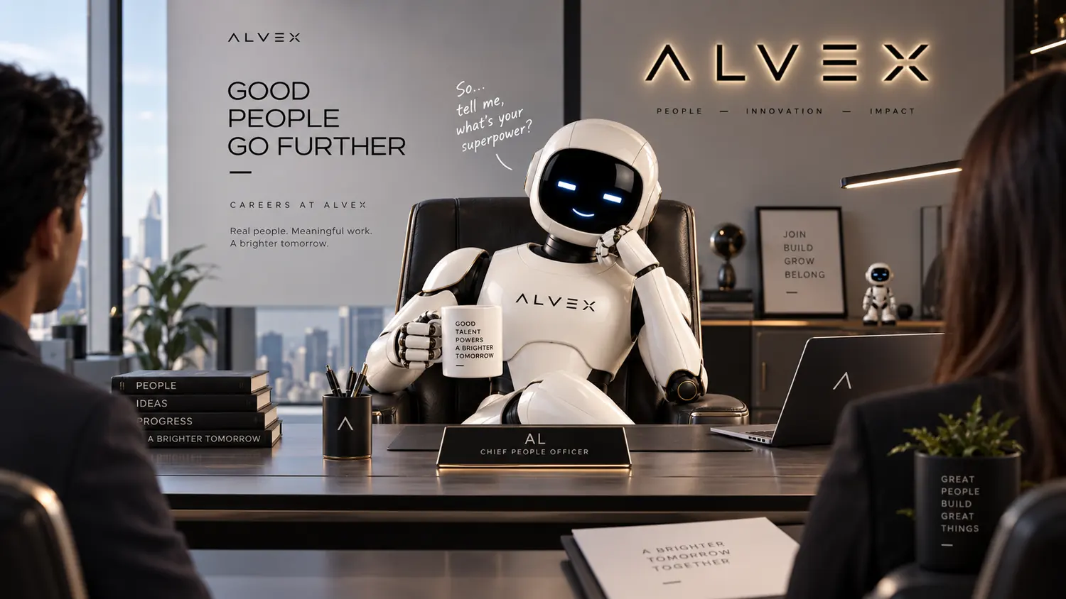 AL, the ALVEX brand character, as Chief People Officer — careers at ALVEX